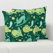 Witchy Cats in Dark Green