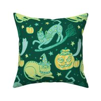 Witchy Cats in Dark Green