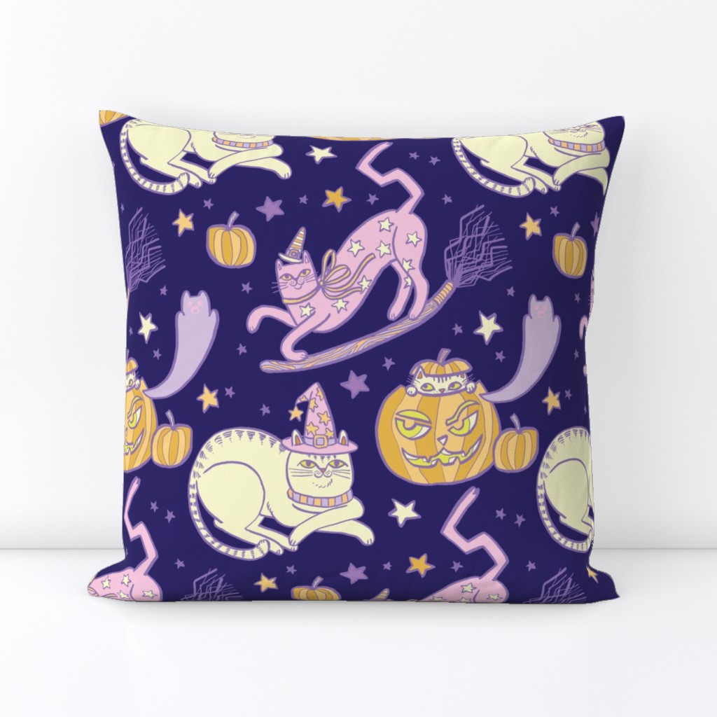 Witchy Cats in Midnight Purple