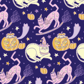Witchy Cats in Midnight Purple