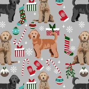 doodle dog christmas fabric - golden doodle fabric, dogs fabric , pet fabric -grey
