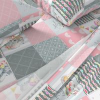 Pink Elephant Quilt Fabric – Baby Girl Patchwork Cheater Quilt Blocks - A rotated