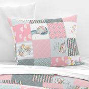 Pink Elephant Quilt Fabric – Baby Girl Patchwork Cheater Quilt Blocks - A rotated