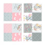 Pink Elephant Quilt Fabric – Baby Girl Patchwork Cheater Quilt Blocks - A rotated