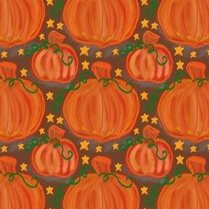 Fall Pumpkins and Stars on Cinnamon Brown
