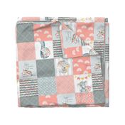 Peach Elephant Quilt Fabric – Baby Girl Patchwork Cheater Quilt Blocks AB