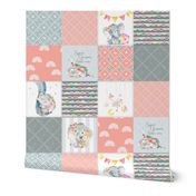 Peach Elephant Quilt Fabric – Baby Girl Patchwork Cheater Quilt Blocks AB
