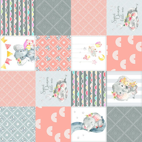 Peach Elephant Quilt Fabric – Baby Girl Patchwork Cheater Quilt Blocks - AB rotated