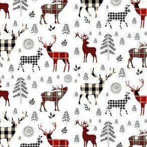 3.5" Woodland Plaid Deer / Black Trees