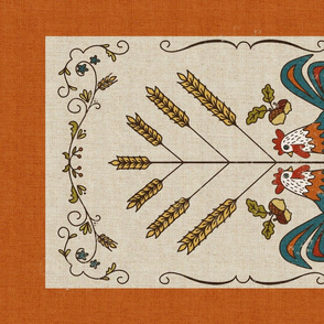 Folk Art Roosters Tea Towel