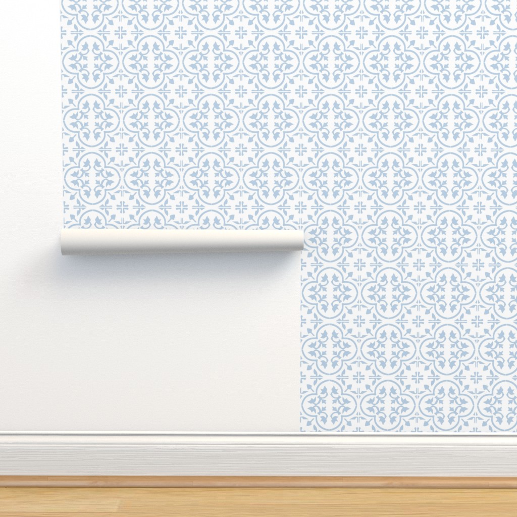 Pale blue tile cement tile encaustic Wallpaper | Spoonflower