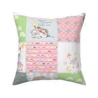 Pink + Green Elephant Quilt Fabric – Baby Girl Patchwork Cheater Quilt Blocks - AC