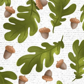 Green Oak Leaves and Acorns on Textured Background