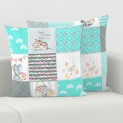 Aqua Elephant Quilt Fabric – Baby Girl Patchwork Cheater Quilt Blocks AD