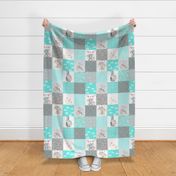 Aqua Elephant Quilt Fabric – Baby Girl Patchwork Cheater Quilt Blocks AD
