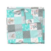 Aqua Elephant Quilt Fabric – Baby Girl Patchwork Cheater Quilt Blocks - AD rotated