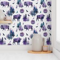 purple fall american bison on linen