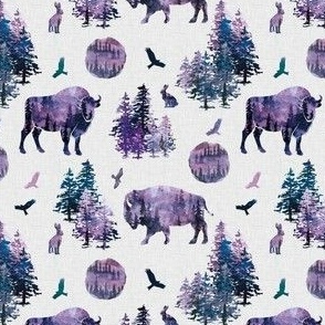 purple fall american bison on linen