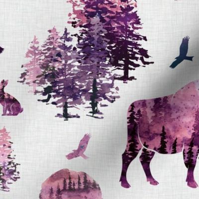 pink fall american bison on linen