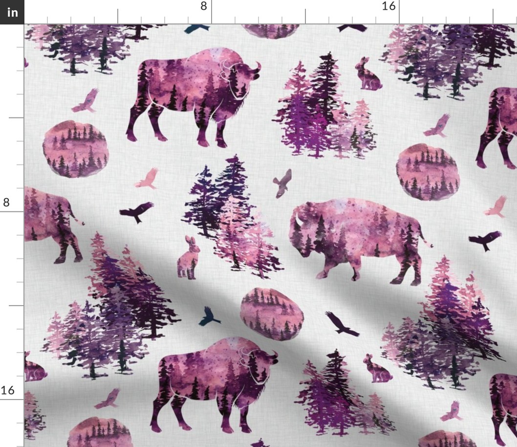pink fall american bison on linen