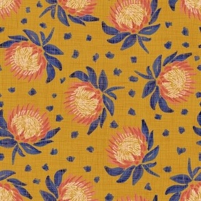 African King Protea (gold linen) 8"