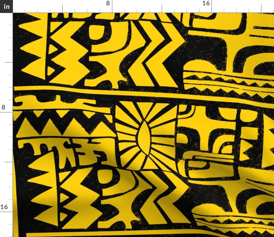 Yellow Black 80s Inspired Eleven Aztec Fabric