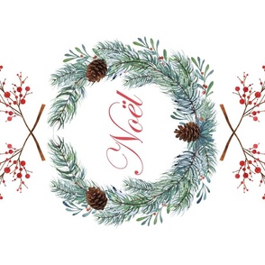 Christmas wreath tea towel or wall hanging - Noël