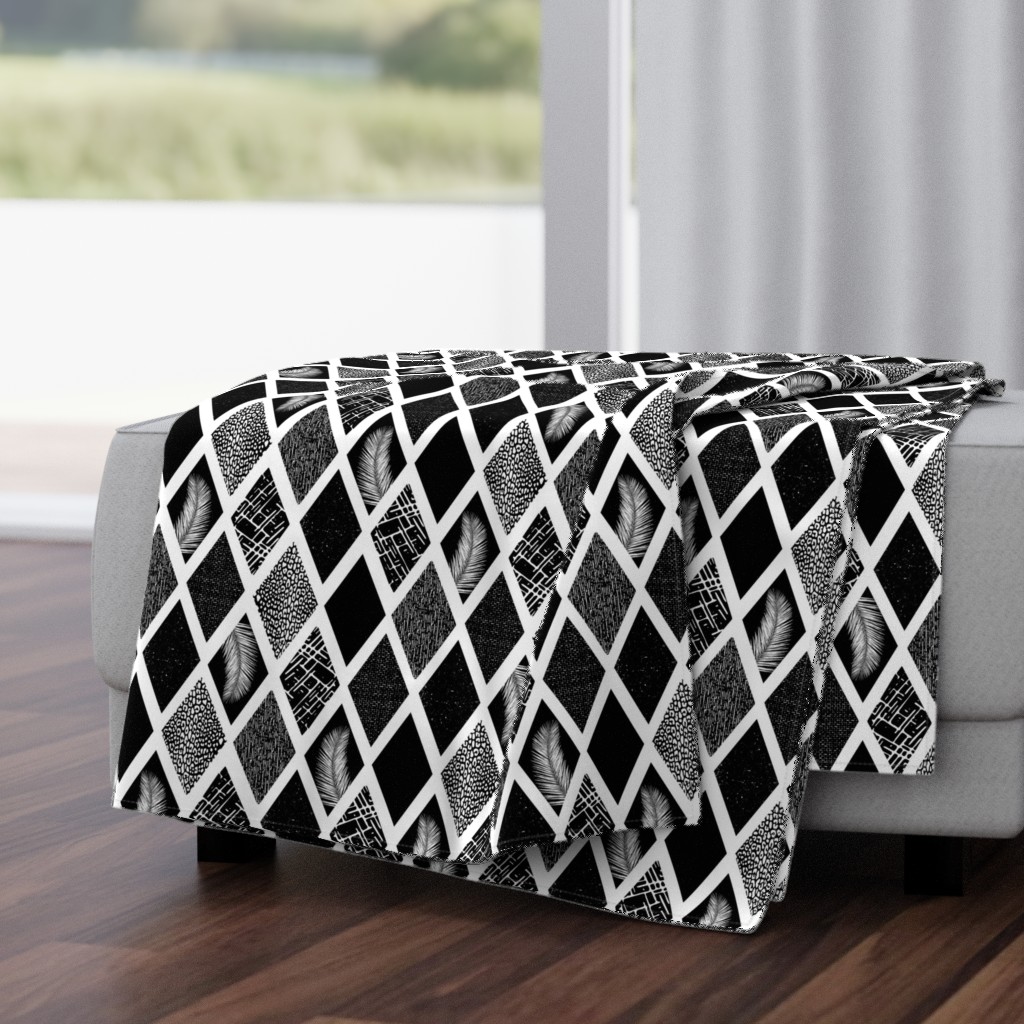 Ikat Tropical Rhombus Shapes Monochrome