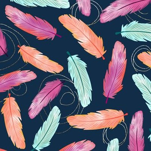 Watercolor Feathers Teal Pink Purple