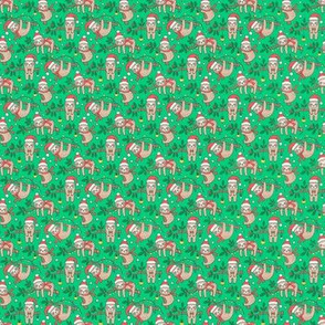 Christmas Holidays Winter Sloths on Green Tiny Small 0,75 inch