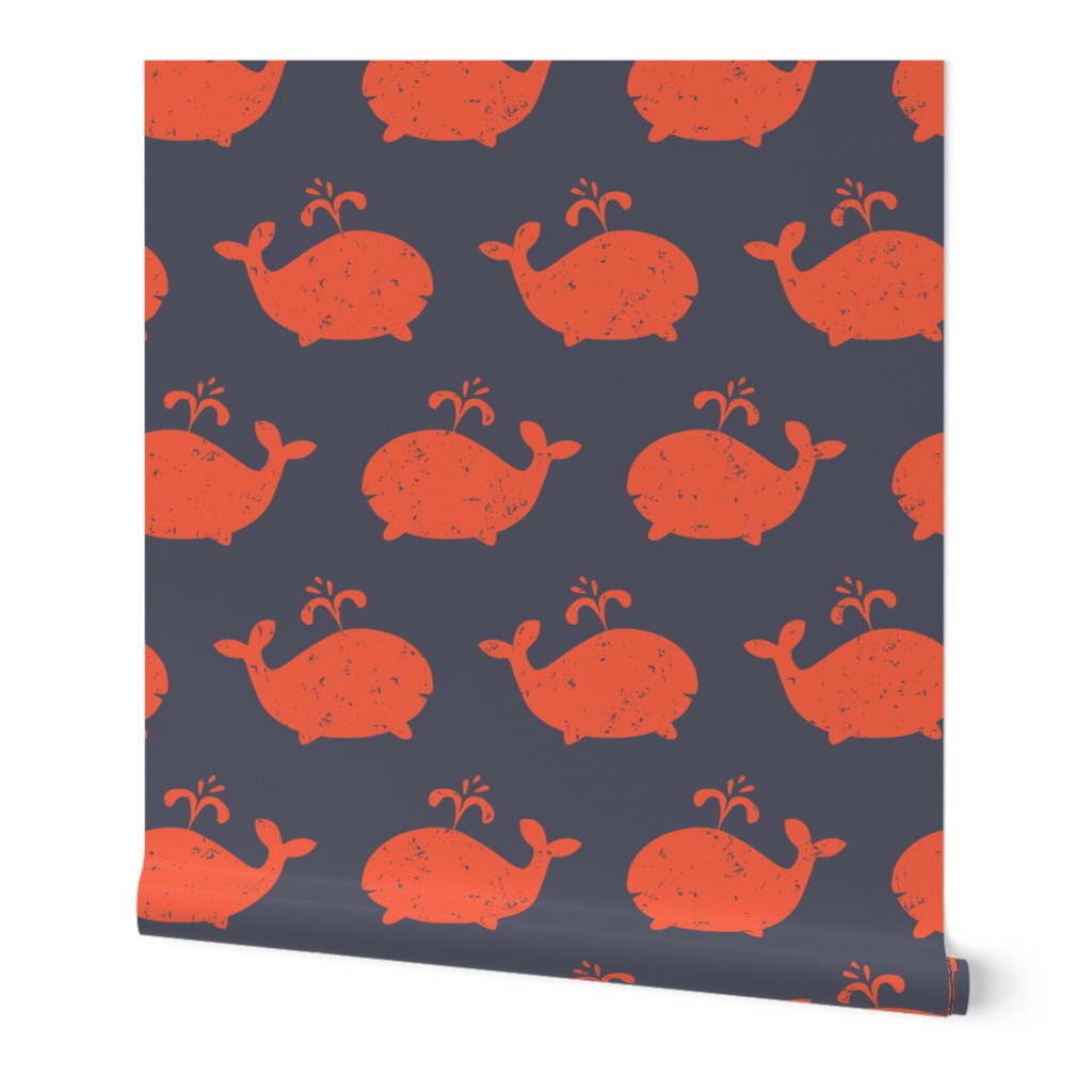 Red whales on a dark blue background