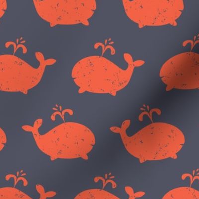 Red whales on a dark blue background