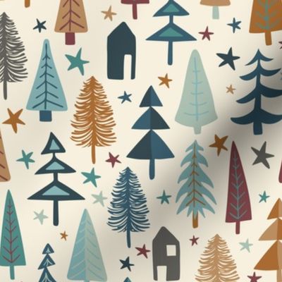 Fir Trees - Small - Teal, Brown