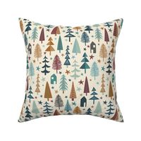 Fir Trees - Small - Teal, Brown