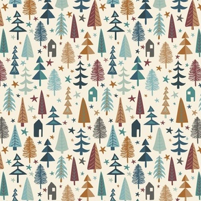 Fir Trees - Small - Teal, Brown