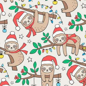 Christmas Holidays Winter Sloths on Cloud Grey