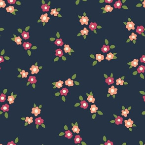 Ditsy Flowers Pink on Blue