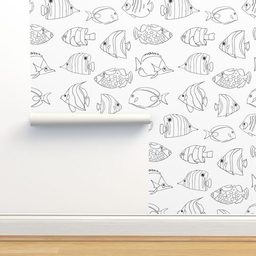 Aquarium Poisson Ange Blanc Noir Poisson Ocean Recif Ecole Tropical Bwtiedye Spoonflower