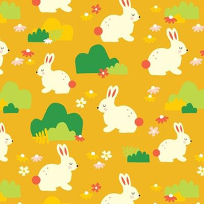 White Bunnies On Yellow