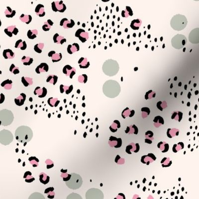 Spring summer panther print leopard spots and dots minimal abstract Scandinavian style pattern pink soft sage