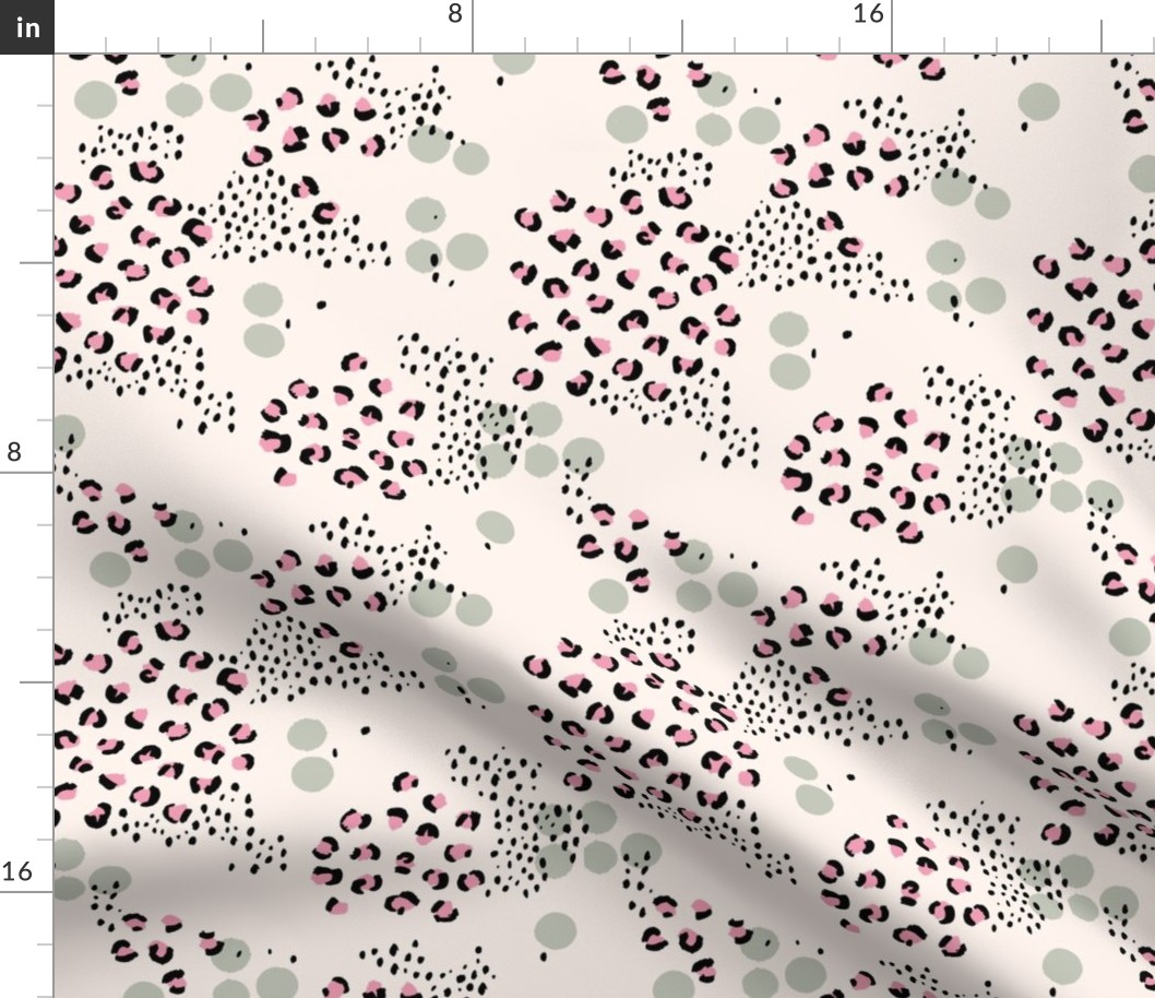 Spring summer panther print leopard spots and dots minimal abstract Scandinavian style pattern pink soft sage