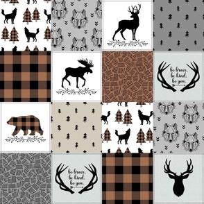 4 1/2" Woodland Be Brave Plaid Patchwork – Cowboy Brown / Black, Gray Cheater Quilt Blanket, GL-CB
