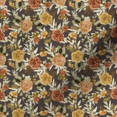 4" Autumn Day Florals Sepia Brown Back