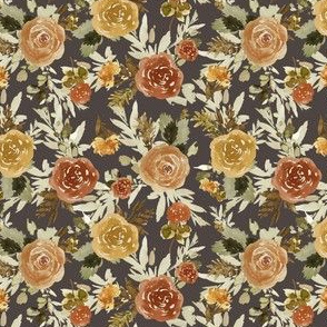 4" Autumn Day Florals Sepia Brown Back