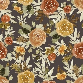 8" Autumn Day Florals Sepia Brown Back