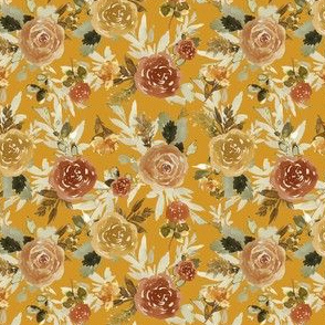 4" Autumn Day Florals Sepia Gold Back