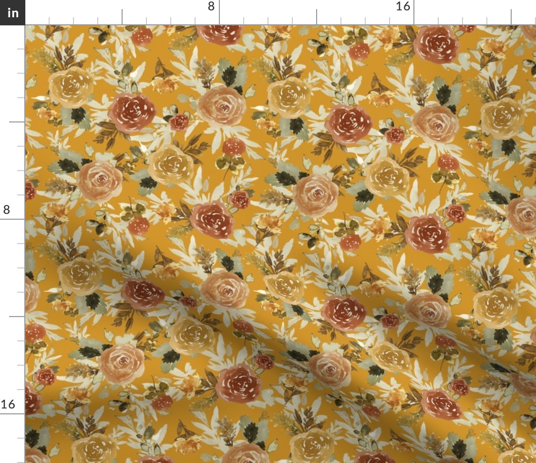 8" Autumn Day Florals Sepia Gold Back