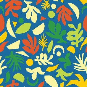 Abstract Leaves Collage Blue Green Yellow Orange