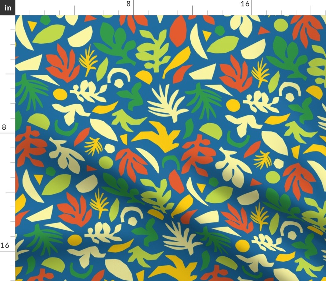 Abstract Leaves Collage Blue Green Yellow Orange