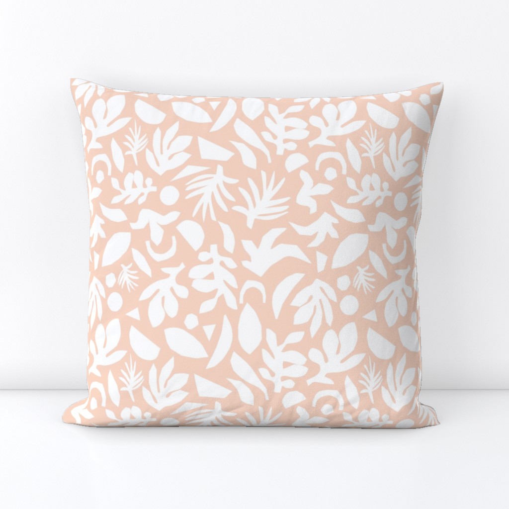 Subtle Tropical Leaves White On Pink